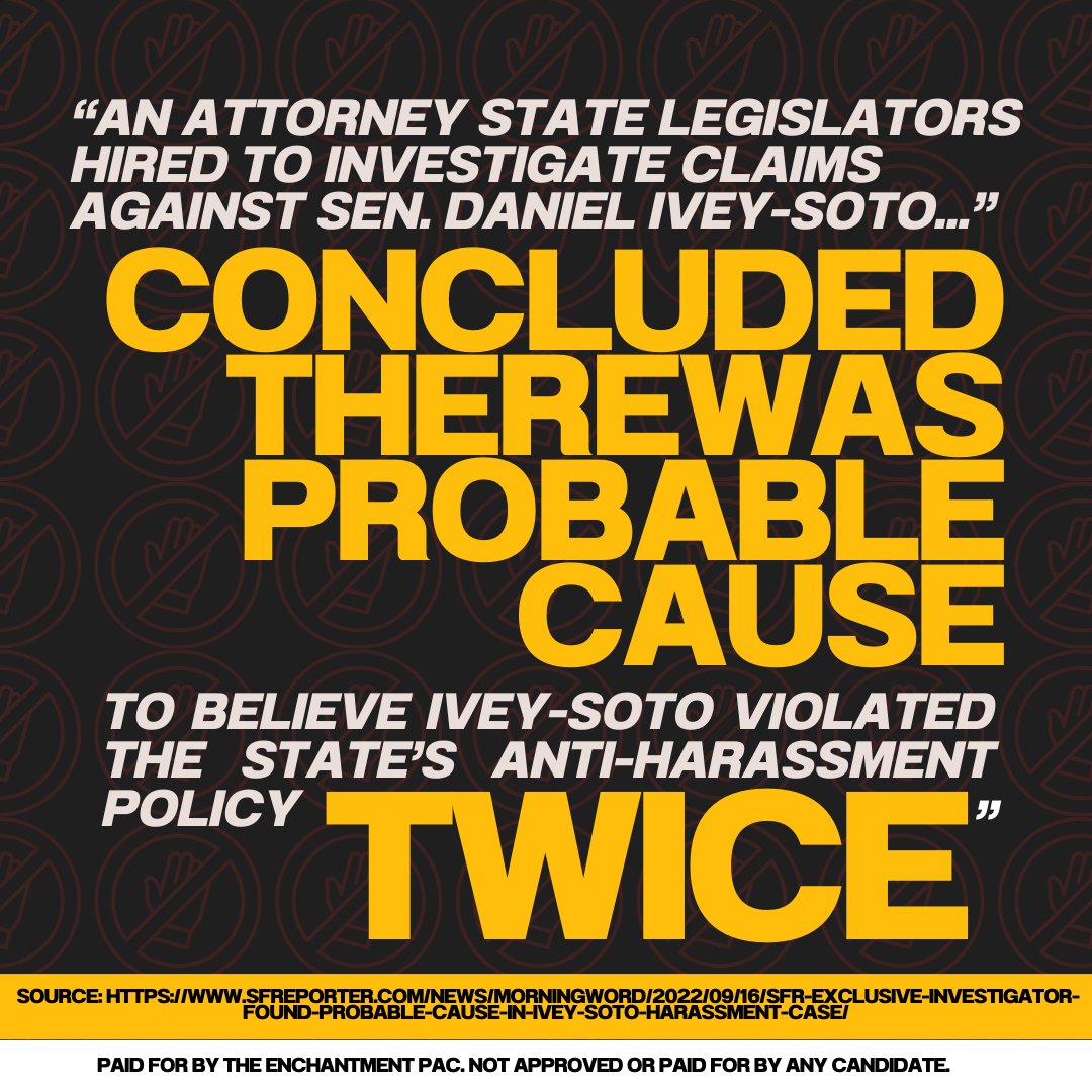 🚨 Investigator Found Probable Cause in Ivey-Soto Harassment Case. Senate 15 District DESERVES better. Let’s restore dignity to the New Mexico Senate. Read more here bit.ly/3ygQCSl #nmlegis #nmpol