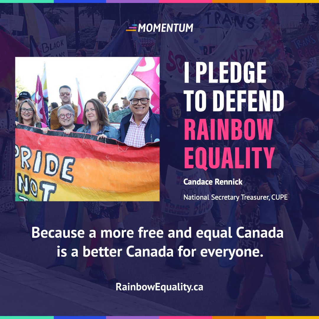 Proud to join 2SLGBTQIA+ advocates and allies, unions, workers, and all those who have signed the pledge to defend #RainbowEquality. Show your commitment to freedom and equality by signing on: rainbowequality.ca/pledge