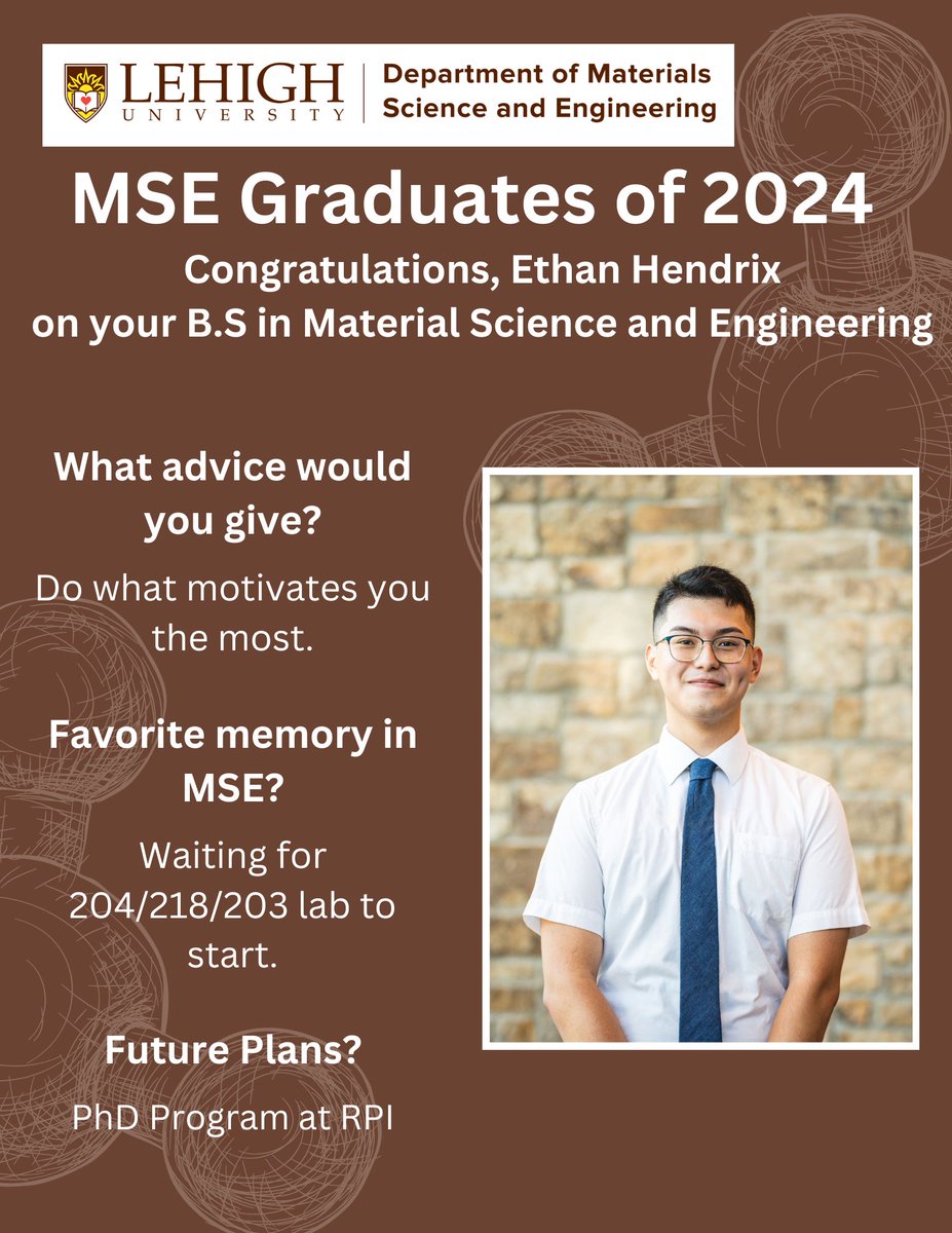 Lehigh MSE (@lehighmse) on Twitter photo Congratulations on graduating this Sunday, Ethan Hendrix! We look forward to hearing all the amazing stuff you will be doing for your Ph.D. at <a href="/rpi/">Rensselaer Polytechnic Institute</a>! Congratulations on graduating this Sunday, Ethan Hendrix! We look forward to hearing all the amazing stuff you will be doing for your Ph.D. at <a href="/rpi/">Rensselaer Polytechnic Institute</a>!