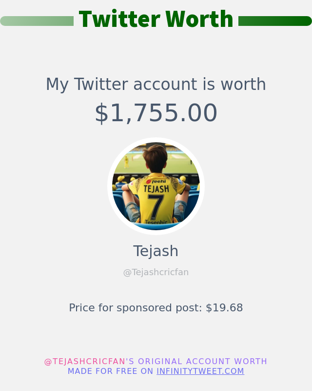My Twitter worth is: $1,755.00 ➡️ infinitytweet.me/account-worth