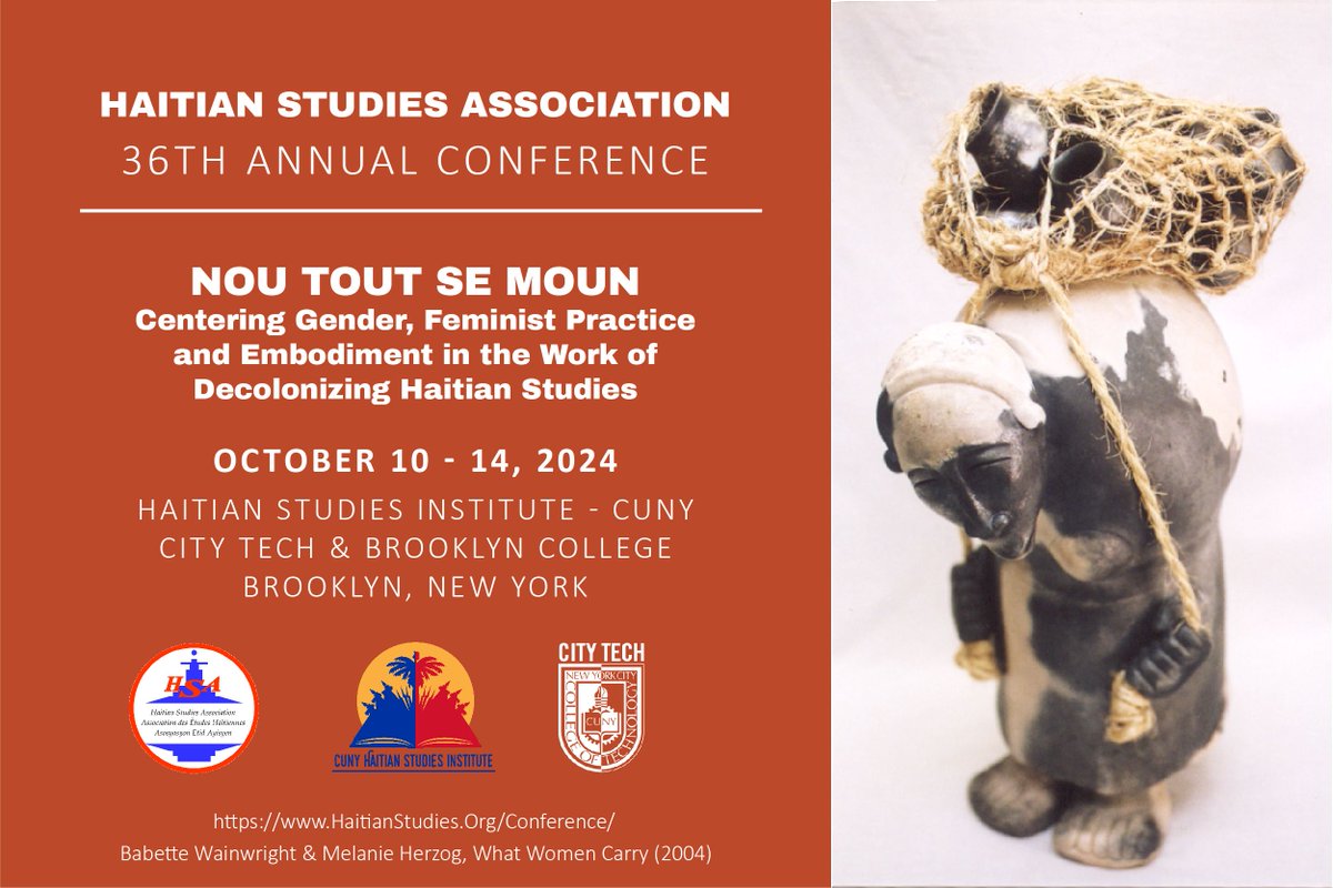 Call for papers for our 36th Annual Conference 'Nou Tout Se Moun: Centering Gender, Feminist Practice and Embodiment in the Work of Decolonizing Haitian Studies' Deadline tomorrow. buff.ly/43txiwP