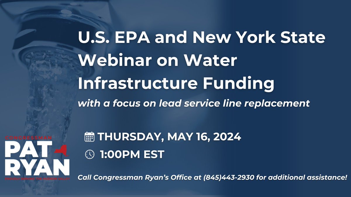 I’m fighting to get every toxic lead pipe out of NY-18 drinking water systems. Thursday, May 16, the EPA and NYS are hosting a webinar for local governments to learn about funds available to replace lead pipes. Learn more & register: usepa.zoomgov.com/meeting/regist…