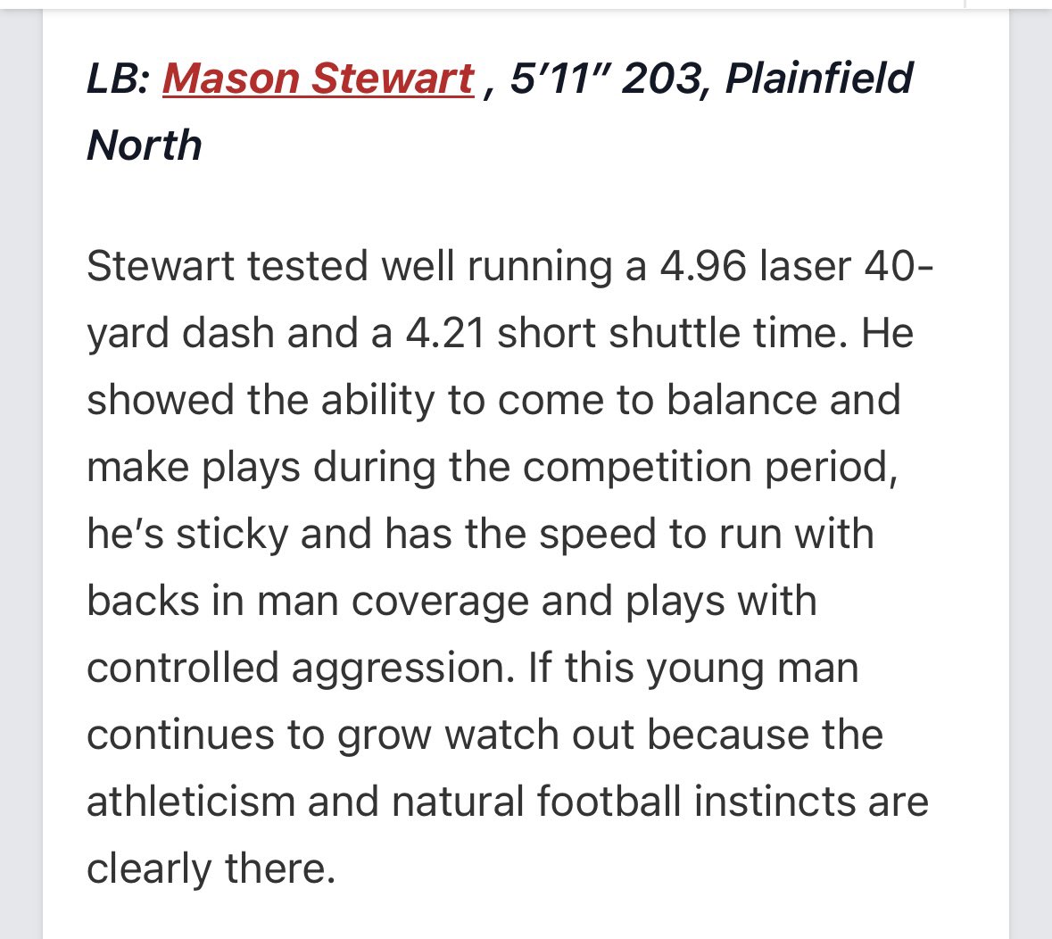 Mason Stewart ‘27 (@mason_stewart48) on Twitter photo Thank you @HSFBscout for the write-up from this weekend! I had a great time at camp! <a href="/PNTigerFootball/">Plainfield North Tiger Football</a> Thank you @HSFBscout for the write-up from this weekend! I had a great time at camp! <a href="/PNTigerFootball/">Plainfield North Tiger Football</a>