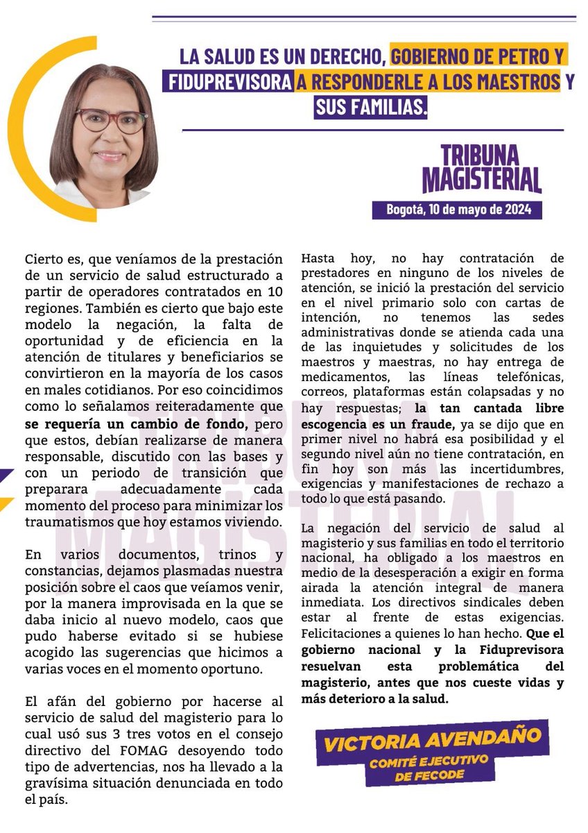 Petro no podes controlar el sistema de salud de un solo sector, vas a poder con 50 millones de Colombianos. ⁦@fecode⁩ respóndanle a los maestros y a sus familiares.