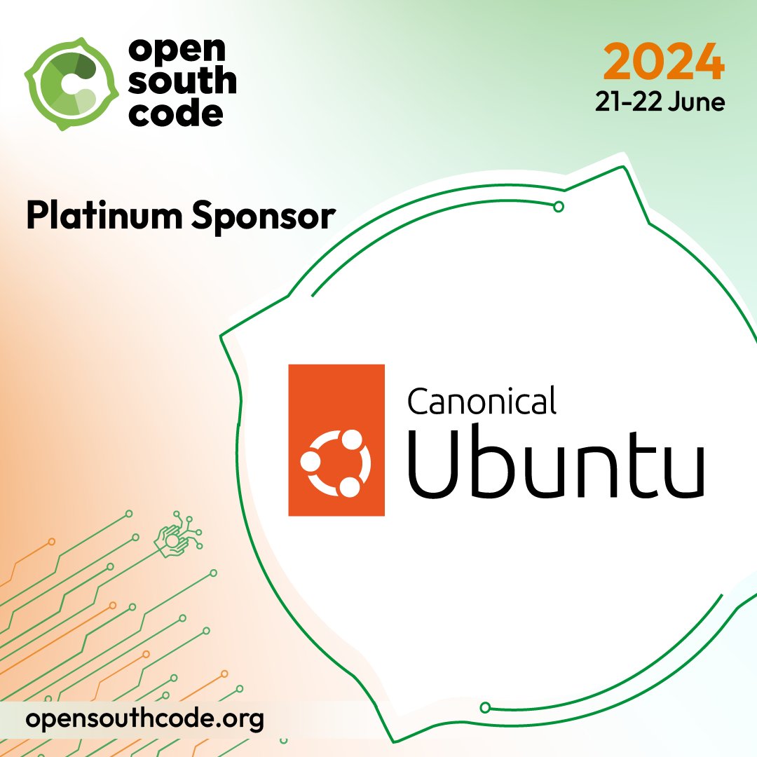 🧡 Thrilled to have @Canonical @ubuntu on board as a key Platinum Sponsor! 🌟 Their support fuels our mission for #opensource innovation. Thank you for being part of our journey. Let's make #OpenSouthCode24 unforgettable!