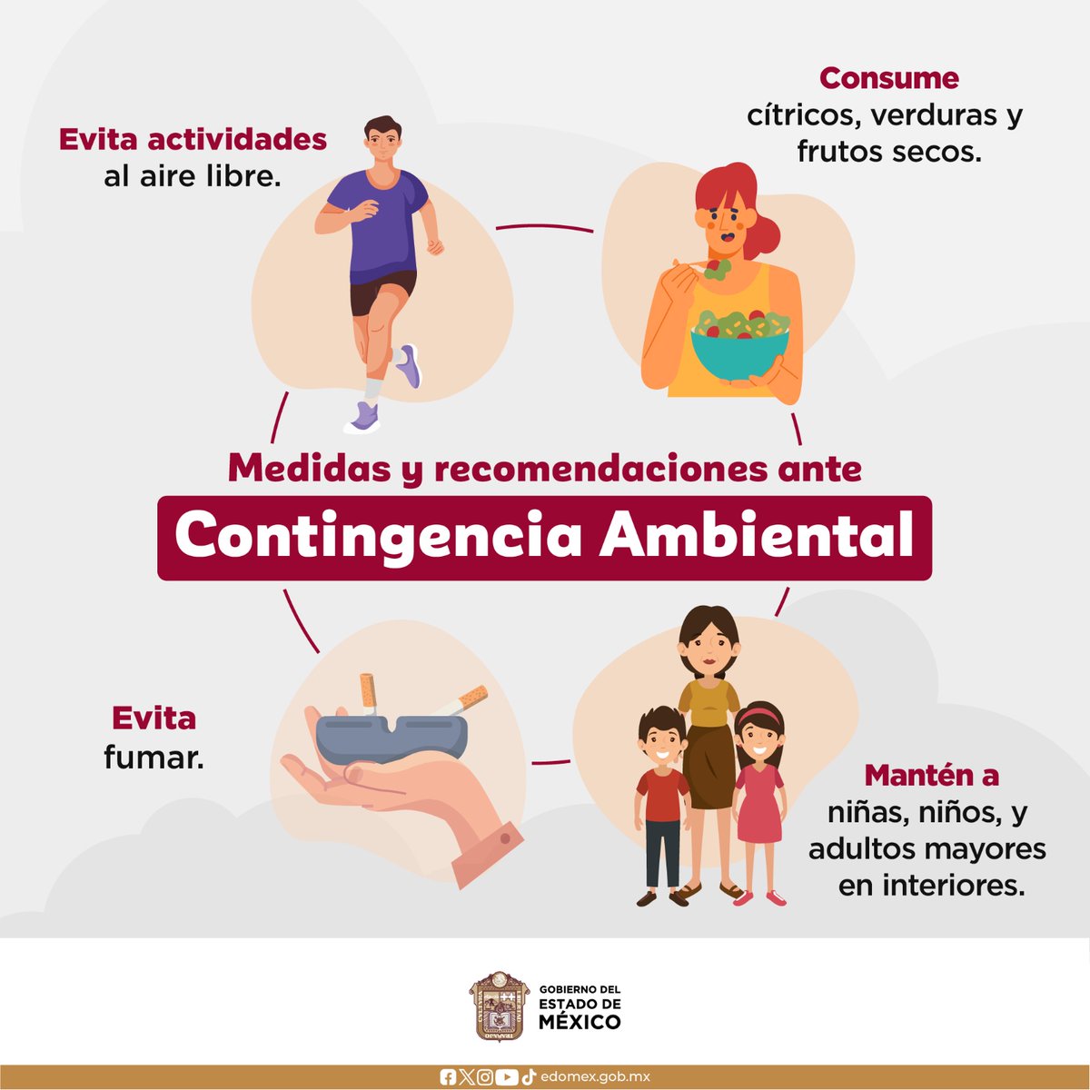 Ante la activación de Contingencia Ambiental ¡protege tu salud! Cuida a niñas, niños y adultos mayores, principalmente. Si necesitas ayuda, acude a tu unidad de salud más cercana.