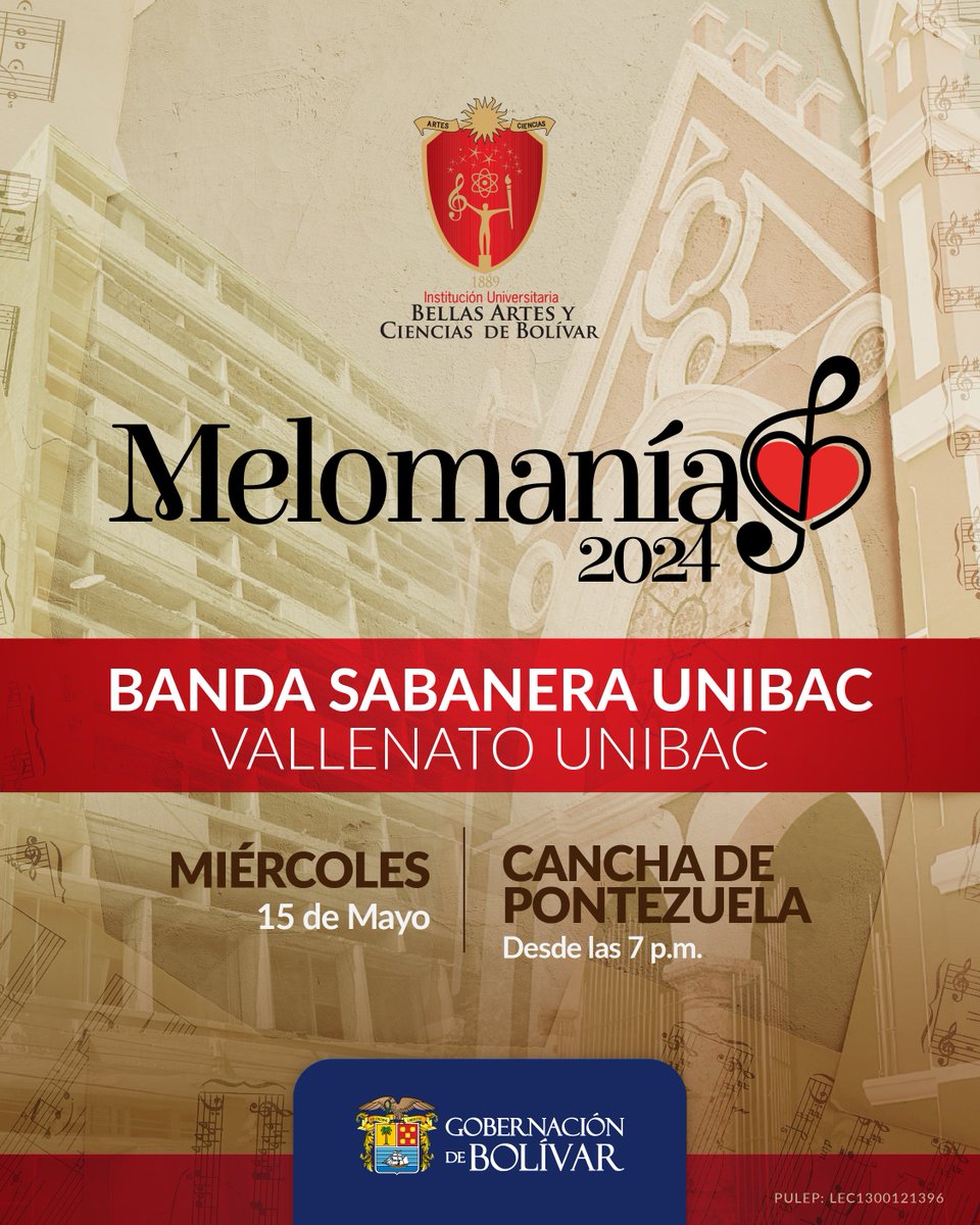 Toda la alegría de la MELOMANÍA llega al corregimiento de Pontezuela, al norte de Cartagena de Indias.
Tendremos en tarima a lo mejor del #TalentoUnibac
BANDA SABANERA UNIBAC
y VALLENATO UNIBAC
🗓️ Miércoles 15 de mayo 2024
⏰ 7.00 p.m.
📌 Cancha de Pontezuela
#Unibac