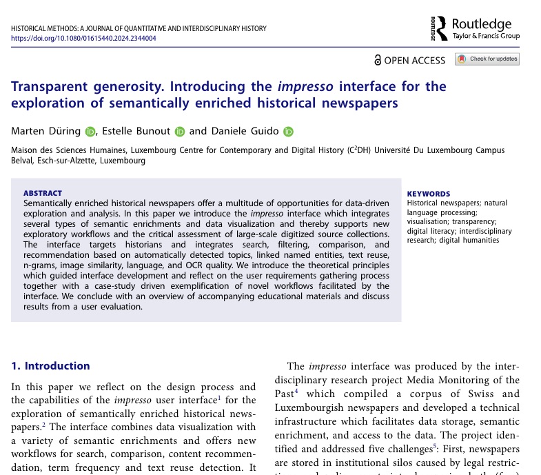 Impresso project (@impressoproject) on Twitter photo It took its time but very pleased to have sent off the final proof of our article: "Transparent generosity. Introducing the impresso interface for the exploration of semantically enriched historical newspapers forthcoming" in <a href="/HistMethod/">HistoricalMethods</a> It took its time but very pleased to have sent off the final proof of our article: "Transparent generosity. Introducing the impresso interface for the exploration of semantically enriched historical newspapers forthcoming" in <a href="/HistMethod/">HistoricalMethods</a>