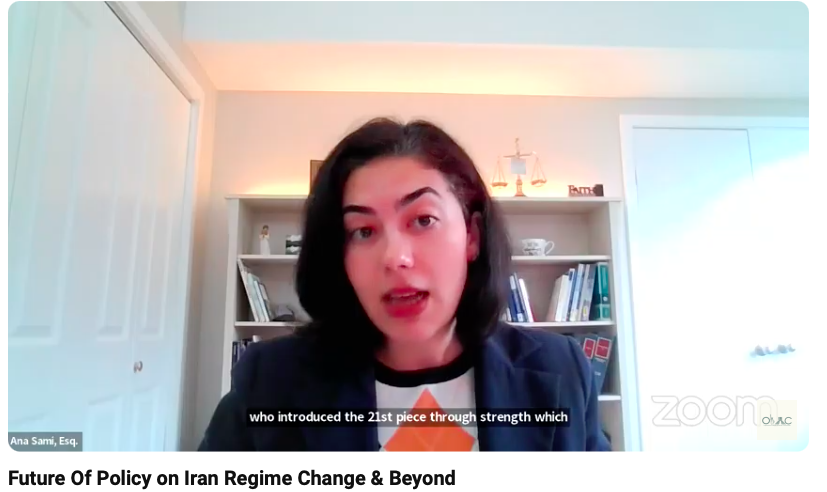 'I am very much encouraged by the 21st Century Peace through Strength Act in place as a law, the alignment of US sanctions with those of major allies,' said OIAC's Ana Sami during our Iran Policy Webinar & presentation of our Policy Paper. @RepMcCaul @HouseForeignGOP…