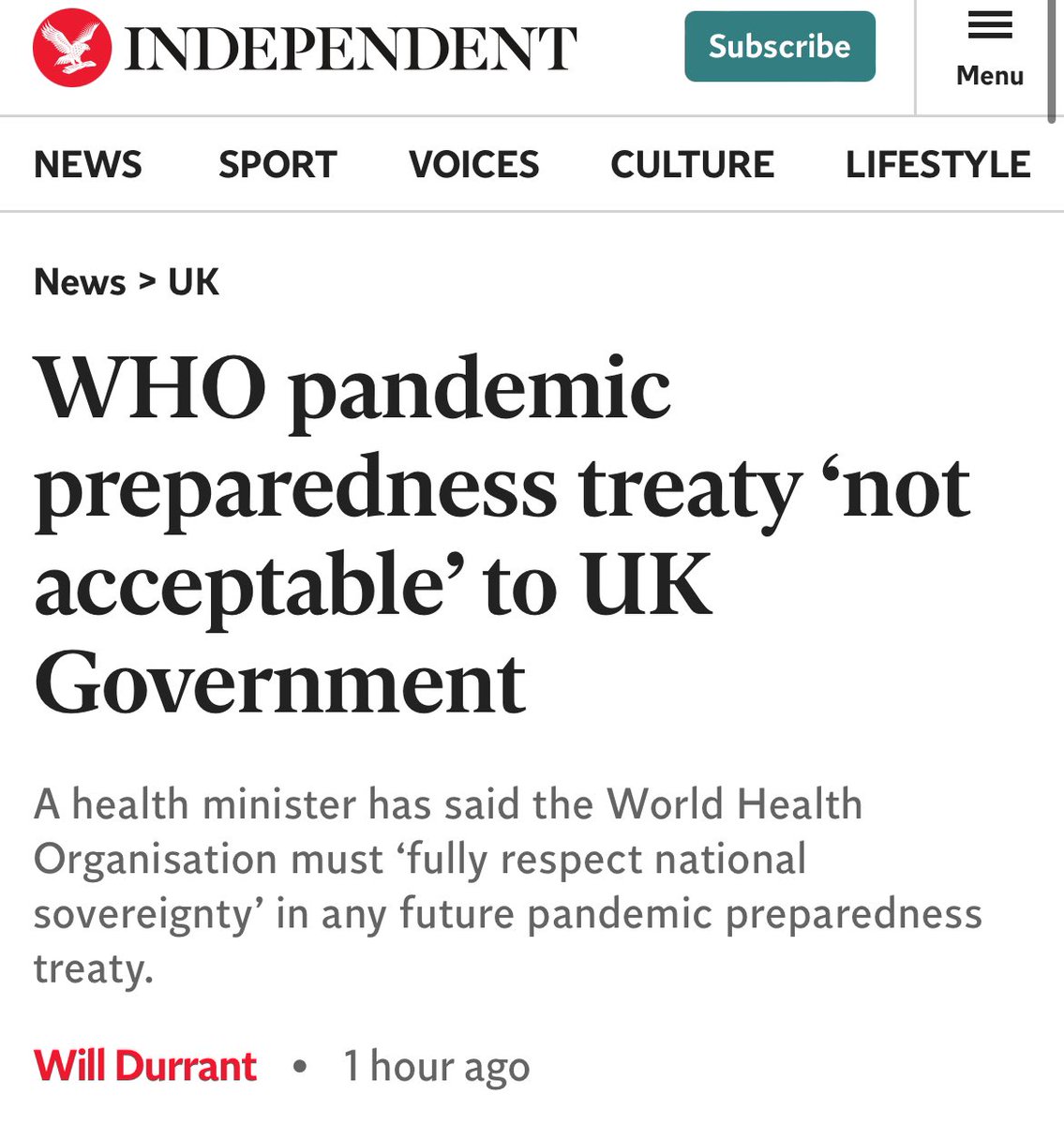 Very good news, as the UK announces they will NOT be signing the WHO Pandemic Treaty until such time the treaty fully respects national sovereignty 🙌🏼 Do you think Trudeau & team would protect Canadians 🇨🇦 the same way?
