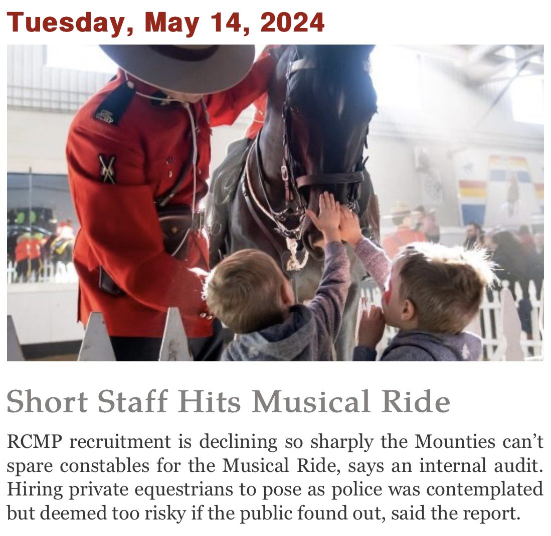 @mindingottawa Also on the podcast: “A little farm fair in the sunshine, Mounties snappy in their outfits, kids pat beautiful horses, it’s the most positive contact you’ll have with Gov’t of Canada.” pdst.fm/e/chtbl.com/tr… @rcmpgrcpolice @CommrRCMPGRC