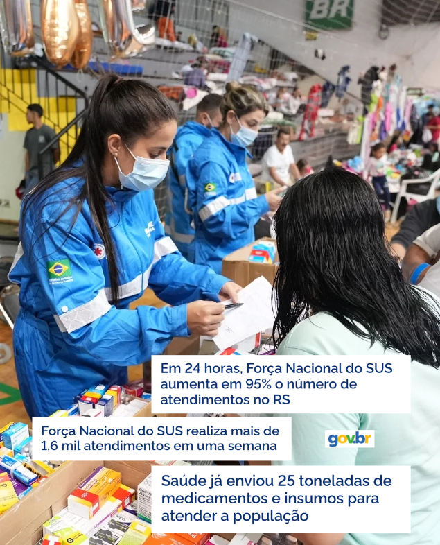 nisia_trindade's tweet photo. Seguimos com todo o empenho para atender a população do Rio Grande do Sul. A Força Nacional do SUS tem sido fundamental para cuidar das pessoas que tanto precisam, num gesto de amor e solidariedade, com equipes multiprofissionais, psicossociais, volantes e aeromédicas. (+) https://t.co/n0rfoWeQne