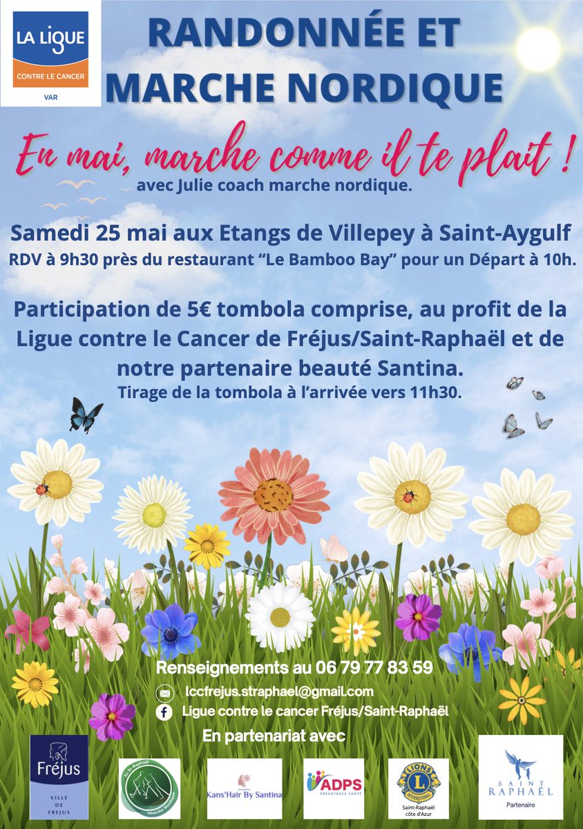 👉 La Ligue contre le cancer organise une randonnée et marche nordique aux Étangs de Villepey, samedi 25 mai à partir de 9h30. 🎫 Une participation de 5€ sera demandée, incluant une participation à la tombola. Plus d’infos 👉 tinyurl.com/yezxmkr8