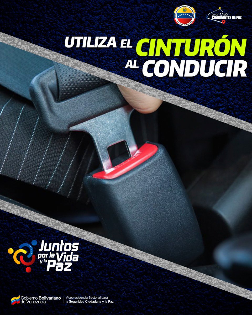 #14MAY || Al momento de embarcar tu vehículo, recuerda colocarte el cinturón de seguridad.

 El utilizarlo reduce en 50% los índices de mortalidad en accidentes.

¡Aférrate a la vida, por ti y los tuyos! #JuntosPorLaVidaYLaPaz

#VenezuelaVaPaArriba