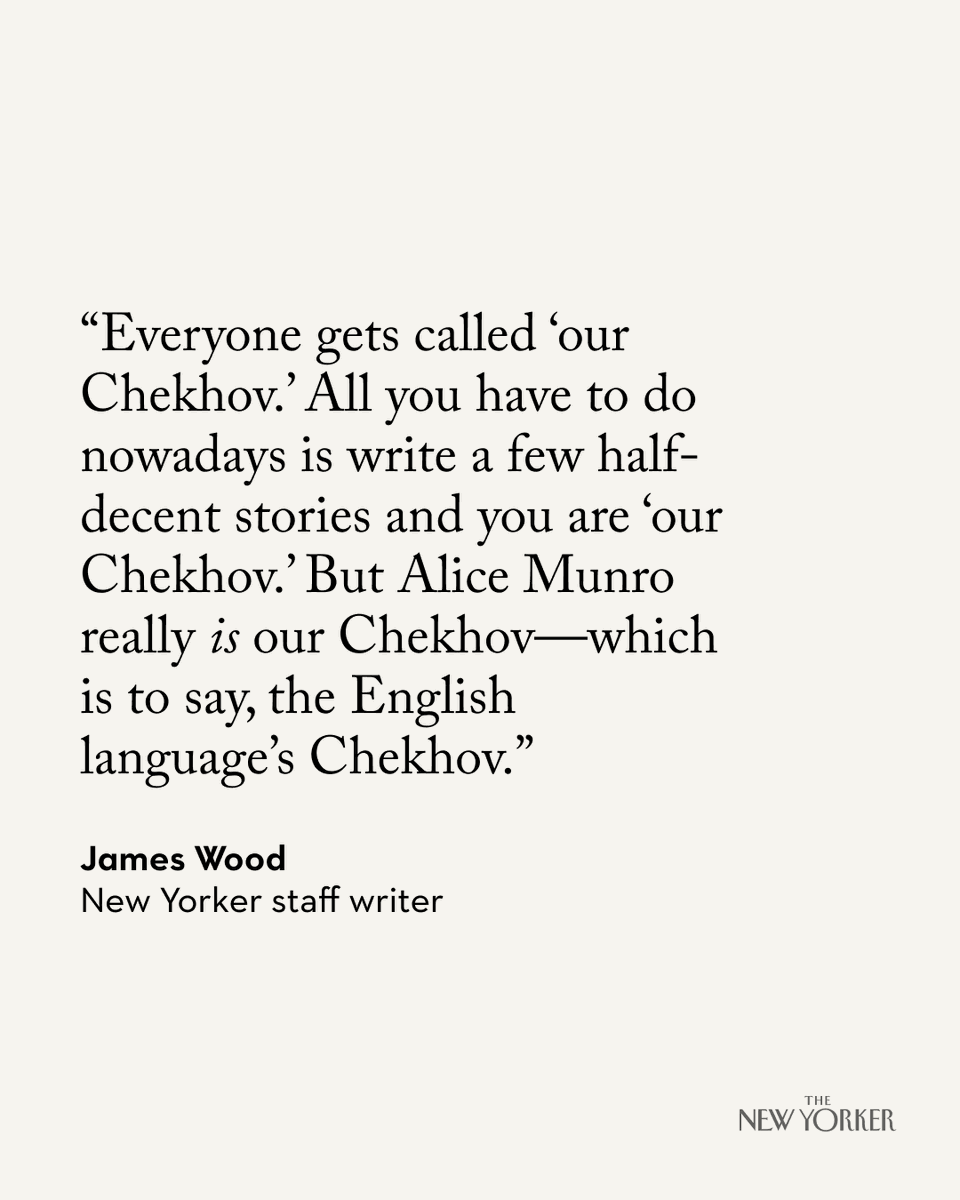 The author Alice Munro has died at 92. “Few contemporary writers are more admired, and with good reason,” James Wood wrote, when she was awarded the Nobel Prize in Literature, in 2013. nyer.cm/g3T3GPx