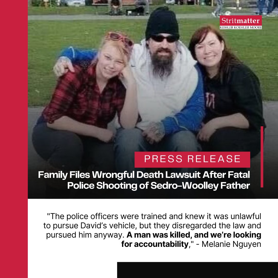Press Release - Stritmatter Kessler Koehler Moore filed a wrongful death lawsuit on behalf of the family of David Babcock against the City of Mount Vernon, City of Sedro-Woolley, Skagit County, and Officer Maxwell Rosser. 

Read the full press release: bit.ly/4dFrQeP