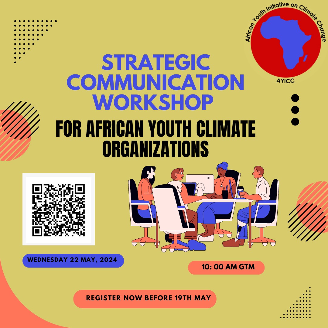 Opportunity for free communication strategy workshop for African youth climate organizations. The workshop will happen on Wednesday 22nd May at 10am GMT. Register now in the link below. Deadline to register is May 19th.

Opportunité d'un atelier gratuit sur la stratégie de