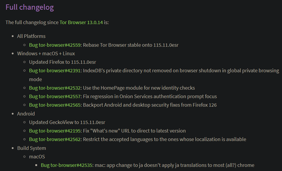 ⚠️Tor Browser Update⚠️New Release: Tor Browser 13.0.15. Link in sub-post.👇 #DarkWeb #Cybersecurity #Security #Cyberattack #Cybercrime #Privacy #infosec Full changelog The full changelog since Tor Browser 13.0.14 is: All PlatformsBug tor-browser#42559: Rebase Tor Browser