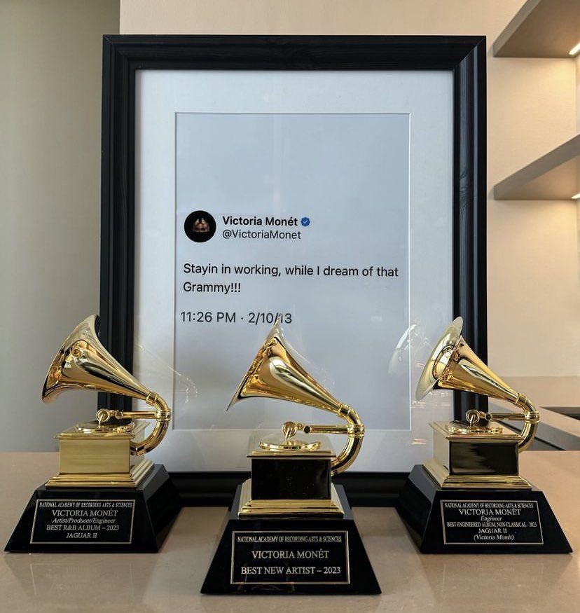 Victoria Monét shares photos of her Grammy Awards after they arrived: “I’ll cry or maybe even laugh a little every time I pass these in my home”