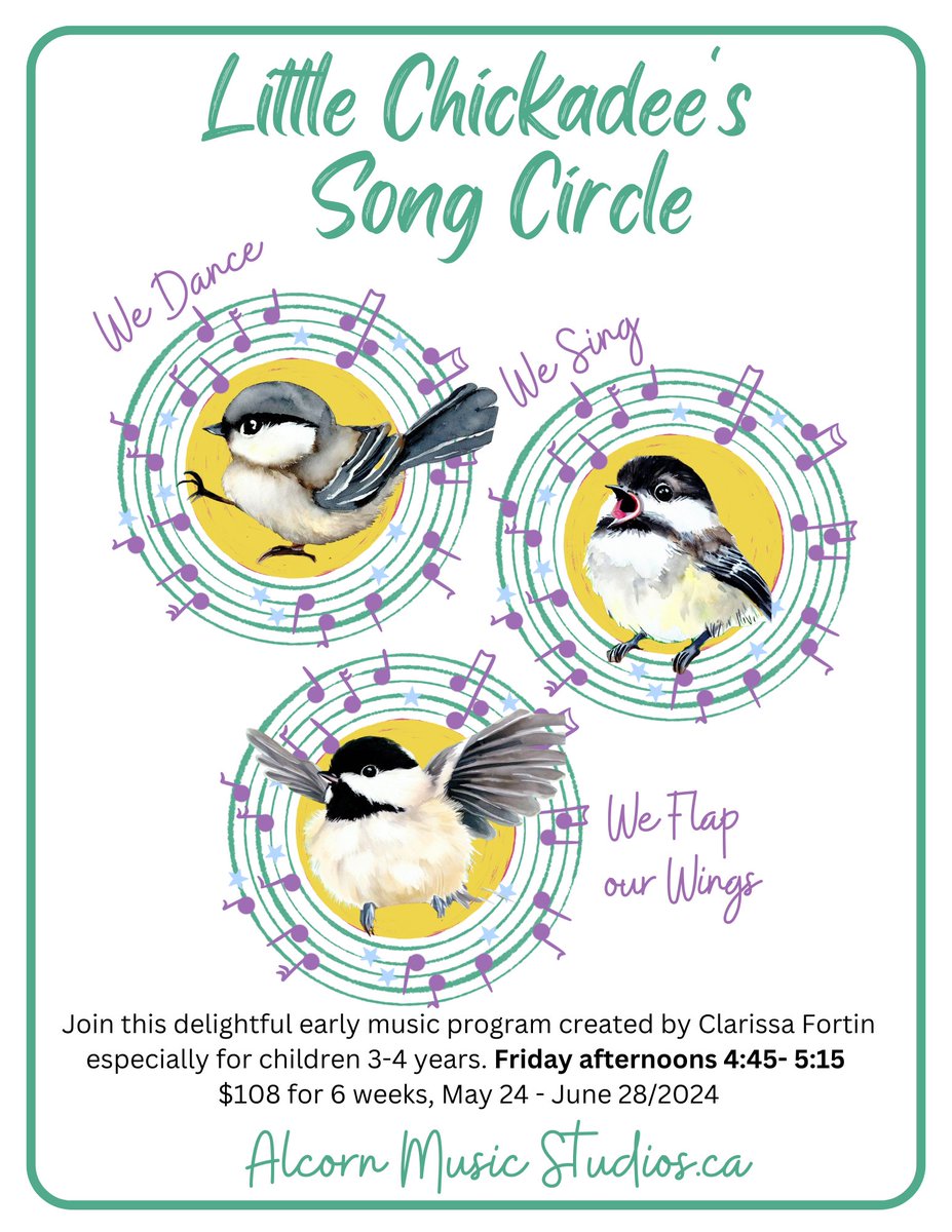 We're looking forward to a new session of Little Chickadees Song Circle! We dance! We Sing! We flap our wings! alcornmusicstudios.ca/little-chickad… #music #kids #creative #sing #dance #groupclass #social #fun #Ottawa #AlcornMusic #growingmusicians