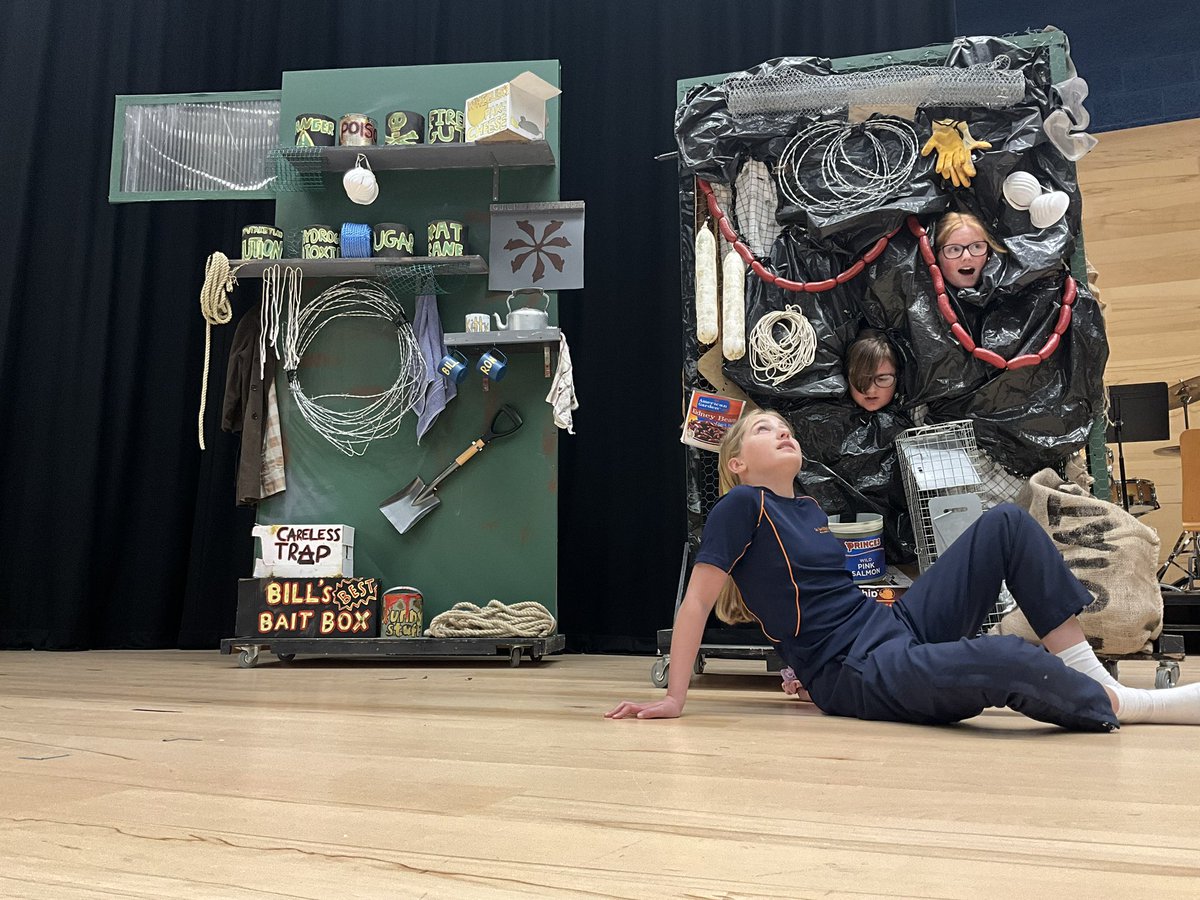 The cast enjoying and getting to grips with the new set for ‘Marvellous Maurice and his Educated Rodents’