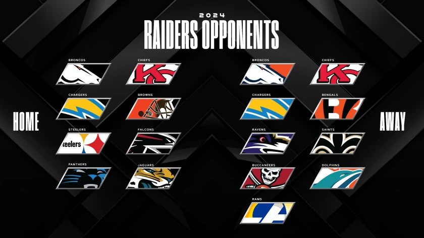Before the NFL schedule release tomorrow, a reminder of the Raiders’ 2024 opponents. Who will the Silver and Black face off against Week 1? 🤔