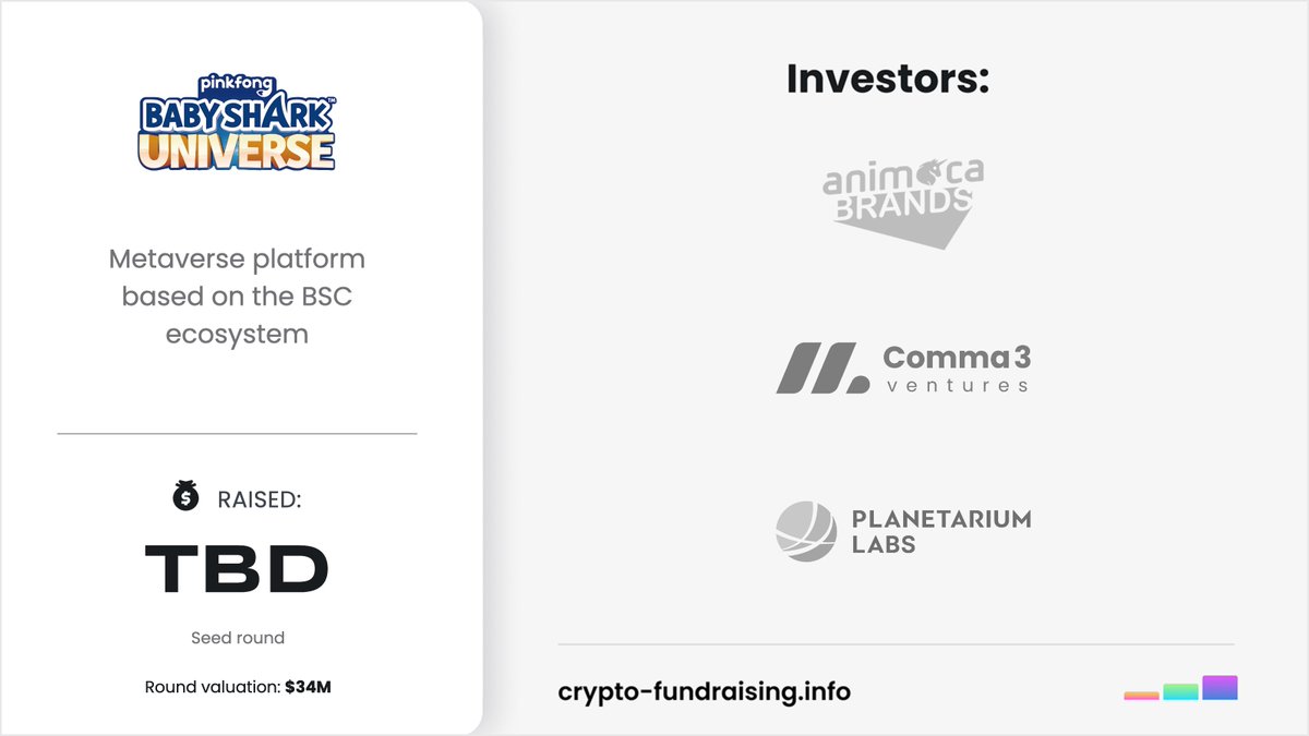 Metaverse platform based on the BSC ecosystem @BSUniverse_OFCL closed Seed funding round from @animocabrands, @WayneCScend, @SuiFoundation, @comma3vc, @creditcoin, @notchvc, @planetariumhq, @XDeGods. Amount raised is not disclosed. crypto-fundraising.info/projects/baby-…