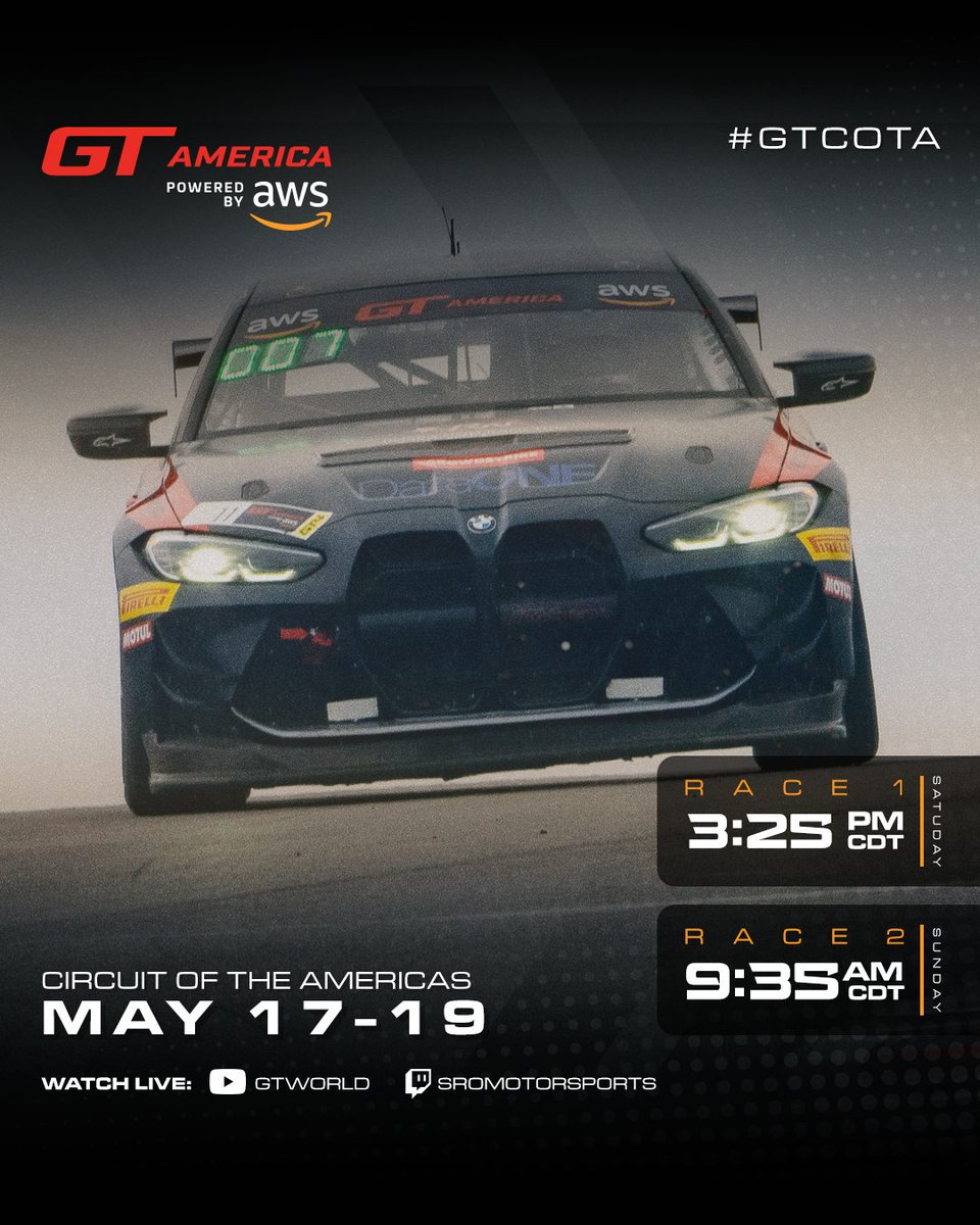 🟢🟢🟢 Race 2️⃣ 🟣 twitch.tv/sromotorsports 🔴 youtube.com/gtworld ⏱️ gt-world-challenge-america.com/live #GTAmerica #GTCOTA
