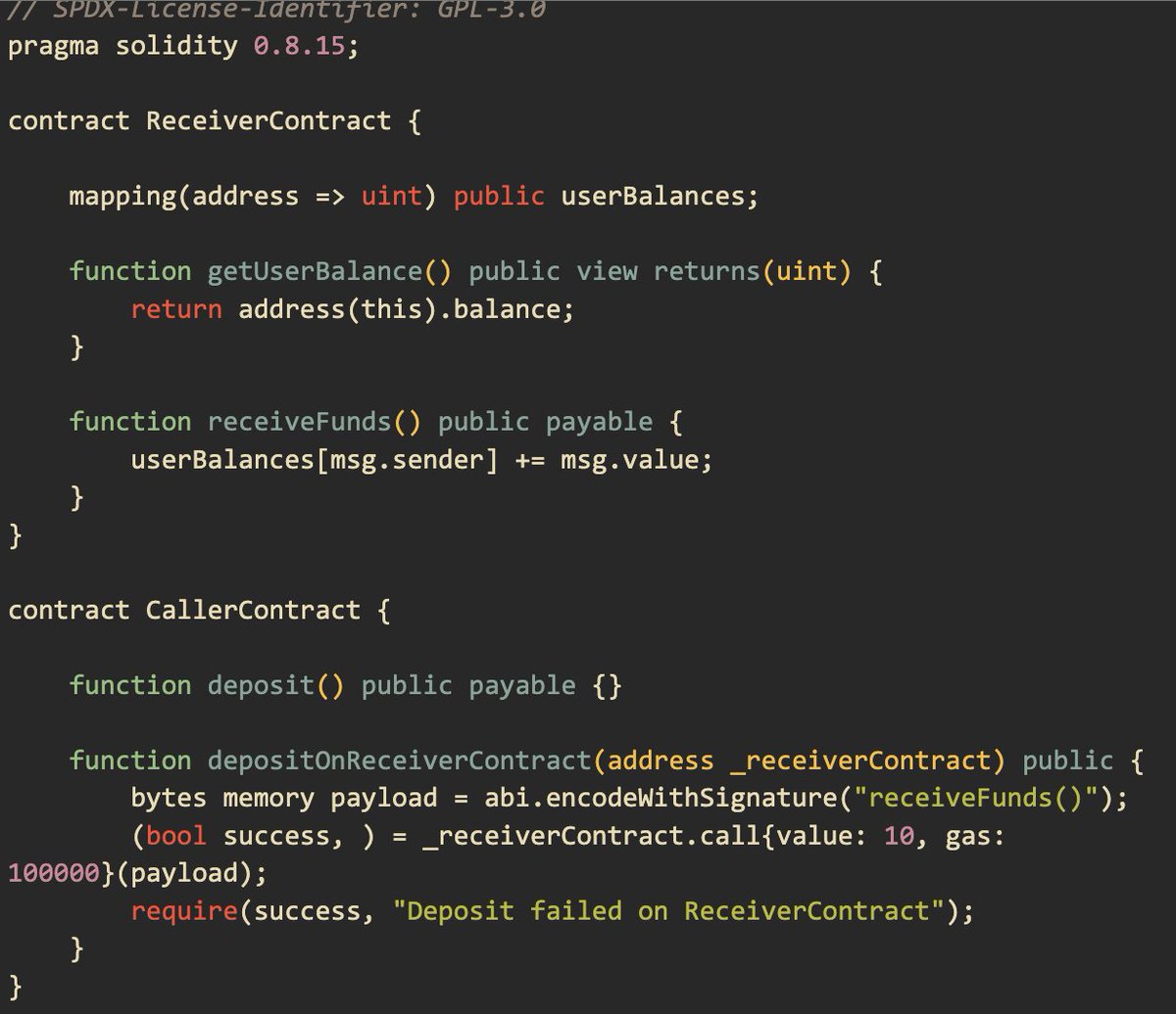 0xCharlesWang's tweet image. Understanding Low-Level Call &amp;amp; High-Level Call in Solidity

In Solidity, there are two primary ways to invoke functions or interact with other contracts: high-level and low-level calls. These two methods offer different levels of abstraction and control over the interaction…