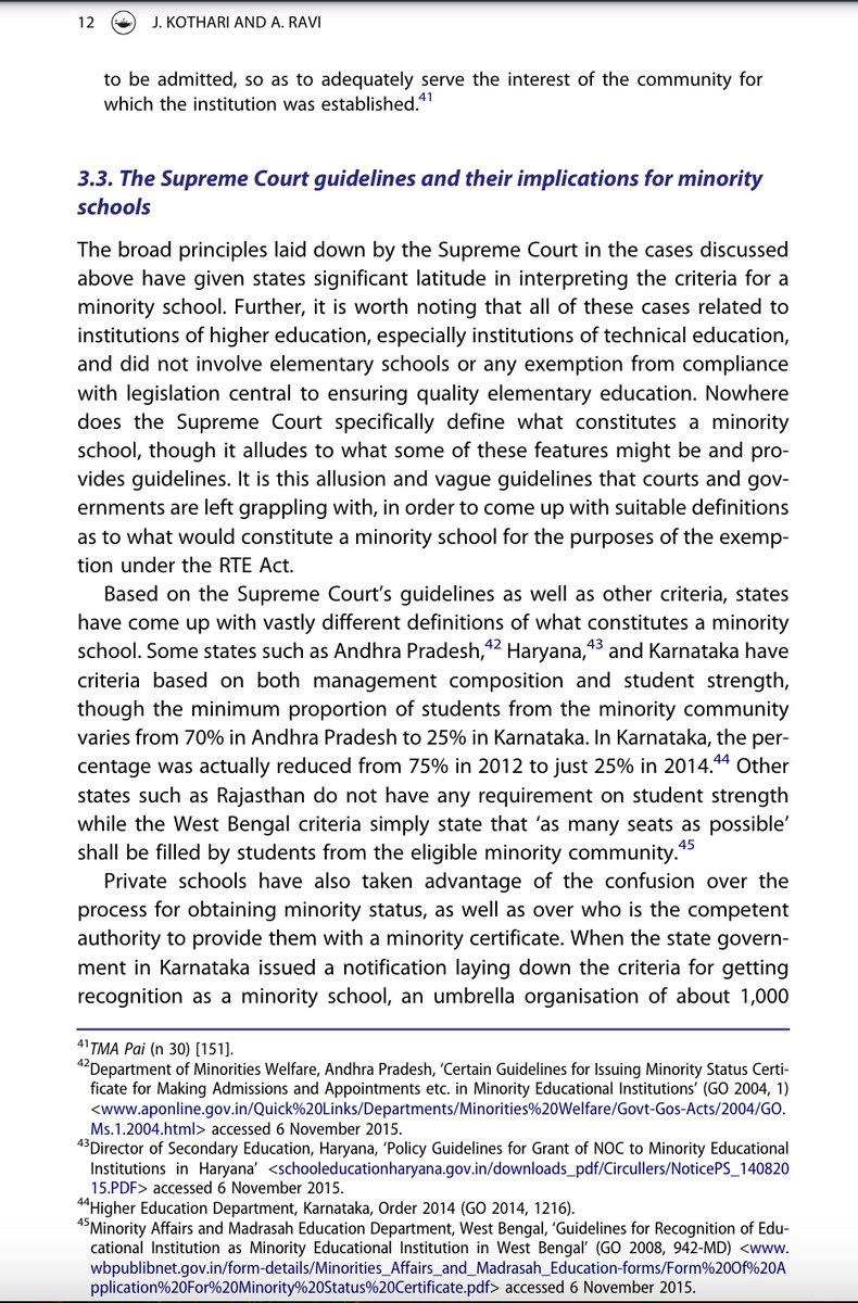 How Minority Schools avoided SC/ST reservations inspite of RTE prescribing it? Almost all top schools in Bangalore are minority schools, either linguistic or religious minorities. Constitution does not define what does that mean. However Supreme court lays down guidelines that