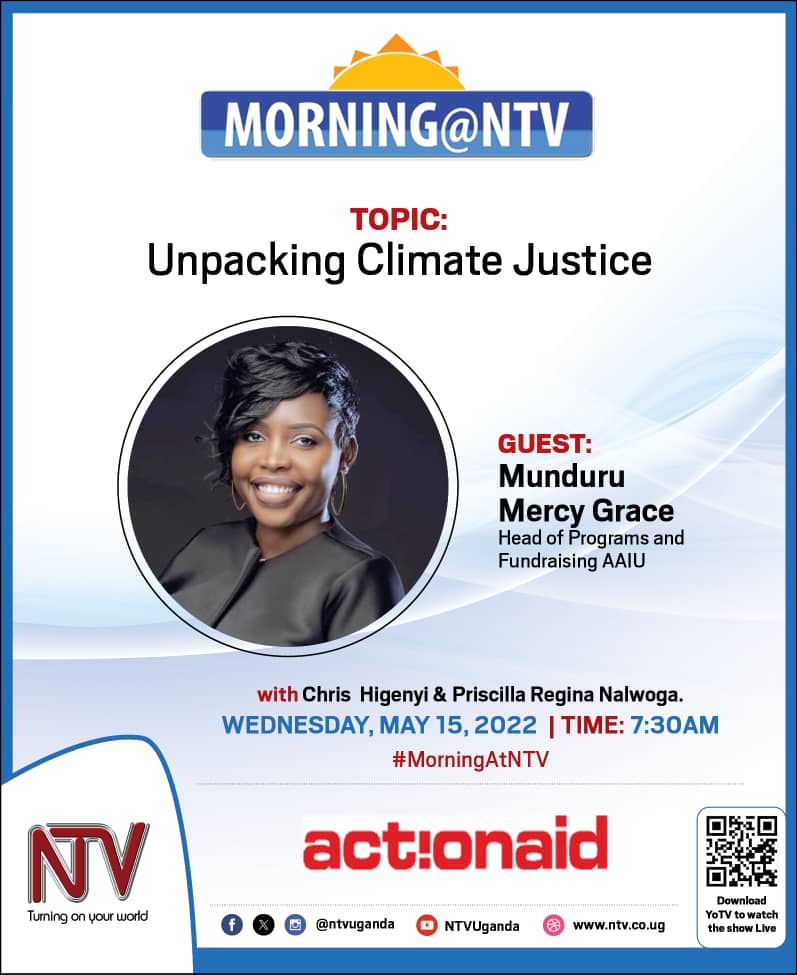 Our Head of Programs and Fundraising, Mercy, will be on NTV tomorrow at 7:30AM as we continue to unpack Climate Justice. #ClimateJusticeWeekUg #FixtheFinance #FundOurFuture