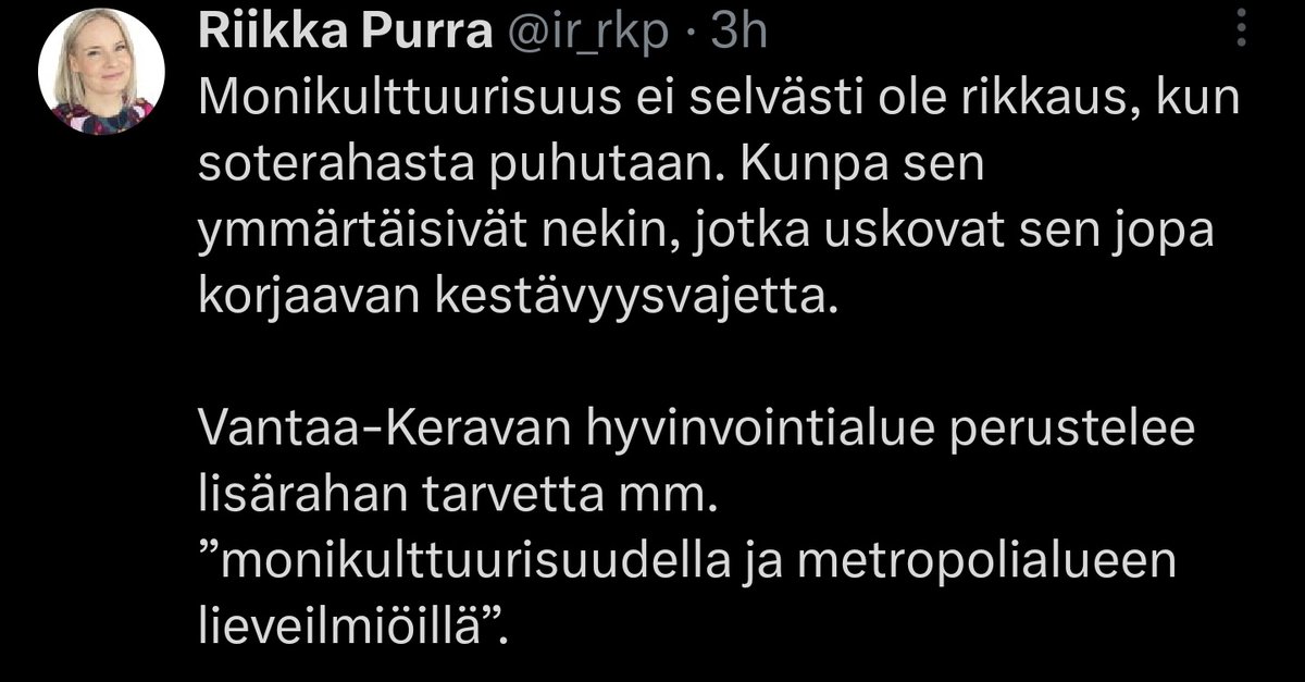 Kun kannatus on laskussa, Purra yrittää nyt käyttää vanhaa kunnon 'mamu-korttia'.
Nyt erona on vain se, että puolue on hallituksessa ja maahanmuutto on ennätyskorkeaa.