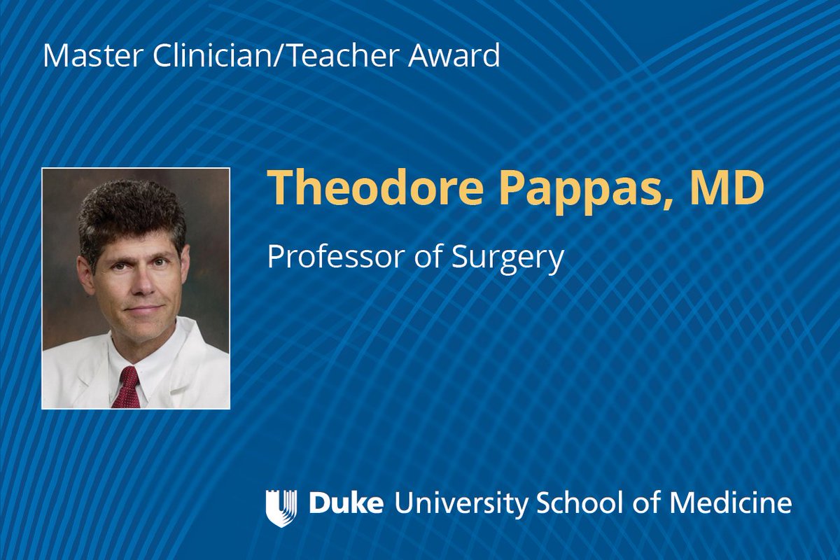 Congratulations to Dr. Theodore Pappas, Professor of Surgery, for being recognized with the Master Clinician/Teacher Award in the 2024 @DukeMedSchool Faculty Awards! bit.ly/44JuLPM