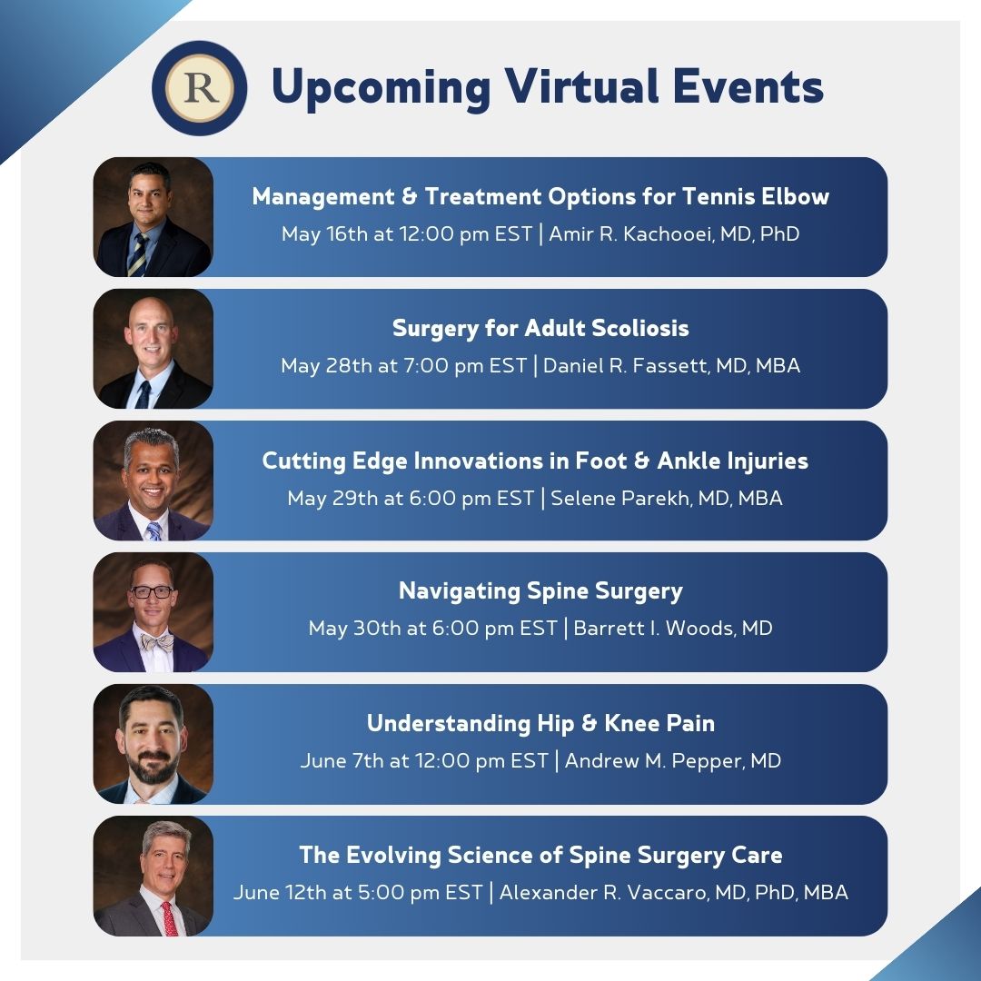 From tennis elbow and adult scoliosis to the latest advancements in foot & ankle technology and spine surgery, delve into a diverse array of orthopedic topics with our upcoming virtual events! Register here: bit.ly/3LCw8bg