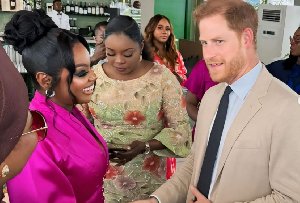 Jackie Appiah meets up with Prince Harry and Megan Markle in Nigeria