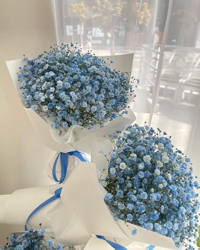 blue tulips or blue baby's breath?