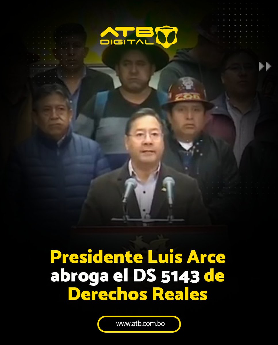 En una conferencia de prensa realizada este martes, el presidente del Estado, Luis Arce, anunció que determinó abrogar el Decreto Supremo 5143 relacionado a Derechos Reales.

#ATBDigital #ATBNoticias