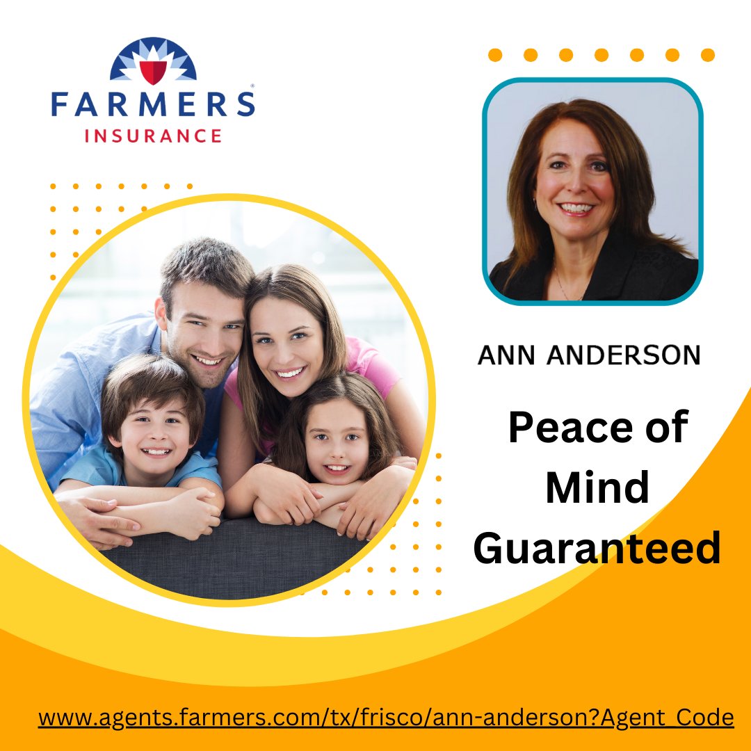 'Secure your peace of mind with our trusted insurance company, offering comprehensive coverage for life's uncertainties.  Visit ann and Get a quote today 
agents.farmers.com/tx/frisco/ann-…...  #Insurance #FinancialSecurity #CoverageMatters #InsurancePolicy #ProtectWhatMatters #PeaceOfMind