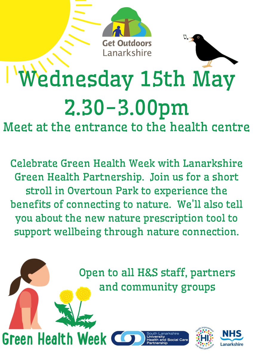 Tomorrow we're heading to Rutherglen.  If you work in health or social care in the area and want to get some #greenhealth into your life or work, then please come and join us! #GreenHealthWeek