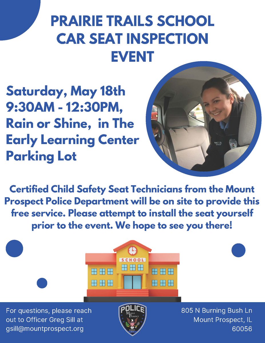 PrairieTrails26's tweet photo. We are partnering with @MountProspectPD to offer a car seat inspection this Saturday! https://t.co/npiTIIE1WE