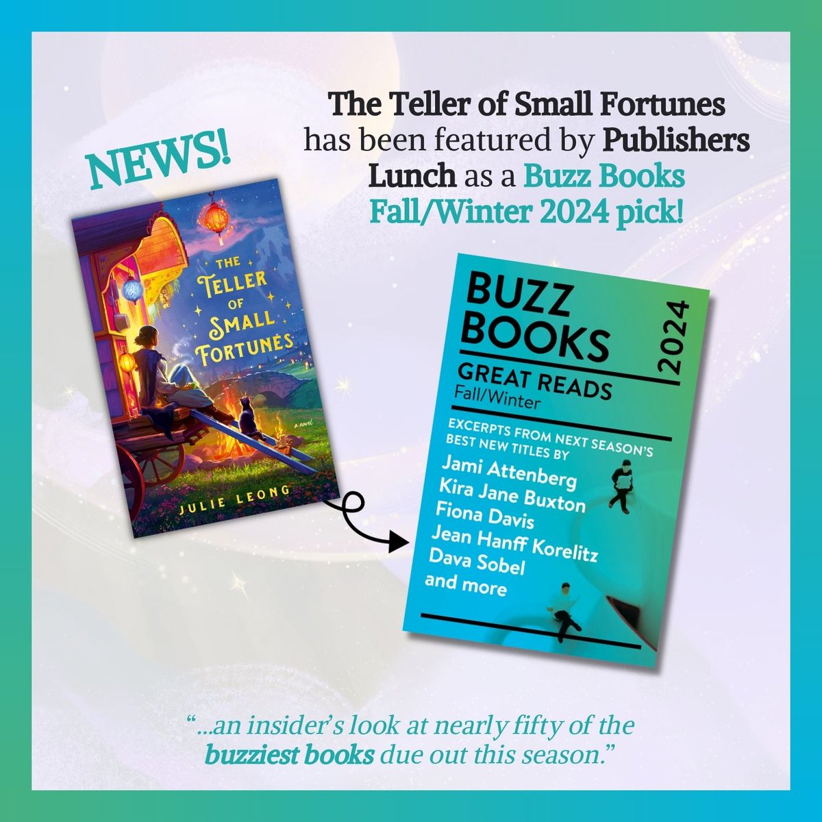 Big thanks to Publishers Lunch for selecting The Teller of Small Fortunes as one of the 'buzziest' debuts this season! 🐝 Read the first chapter for free in their sampler: bit.ly/3WEg26E

ARCs requestable on NetGalley/Edelweiss!

@AceBooksPub @BerkleyPub @2024Debuts