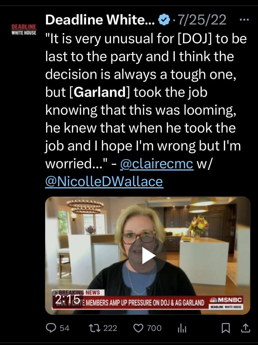 @GoodestThinking Oh, I’m in the middle of a research project documenting MSNBC’s malfeasance & AG Garland smear campaign (& the rest of the media’s complicity). It’s a good tweet. She was just awful last summer. And her buddy Claire.