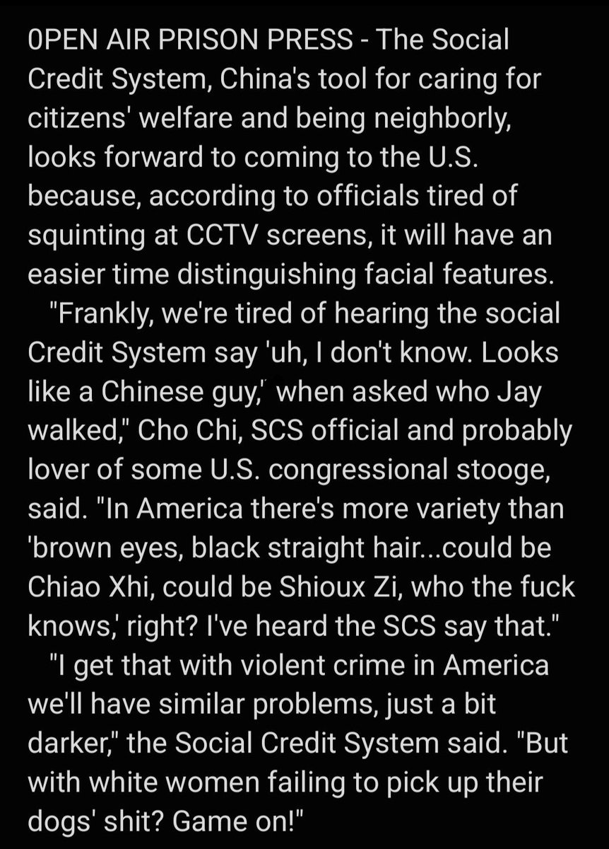 Person33SaTiRe's tweet image. Chinese Social Credit System Looks Forward To Easier Time With Facial Recognition In The U.S.