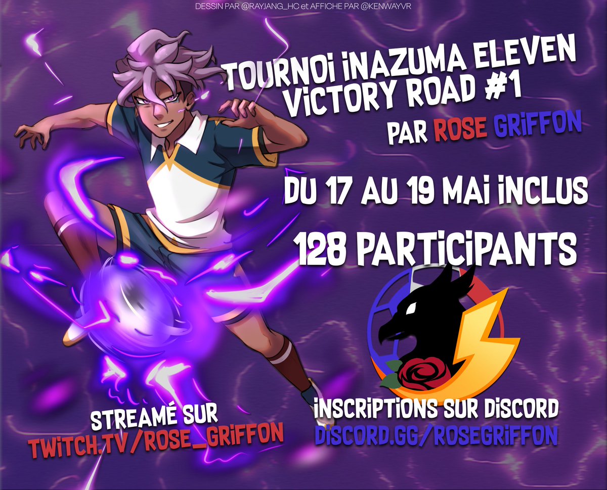 Nous vous annonçons notre 1er tournoi sur la bêta de Victory Road ce week-end du 17 au 19 inclus🌹🌩️

128 participants au max, pas de nomashs, on va bien s'amuser 🔥

Nous allons également stream de nombreux matchs 🎥

Pour plus d'infos, allez sur le salon Annonces du discord👇👇