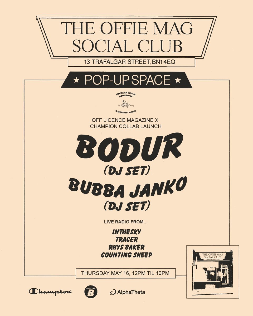 Buzzin to DJ at the <a href="/offiemag/">OFF LICENCE MAGAZINE LTD.</a> x <a href="/ChampionEurope/">Champion</a> collab launch this Thursday! I'll be performing alongside <a href="/c_bodurmusic/">BODUR</a> and a sweet ol roster of live radio dj's earlier in the day aswell 🌹