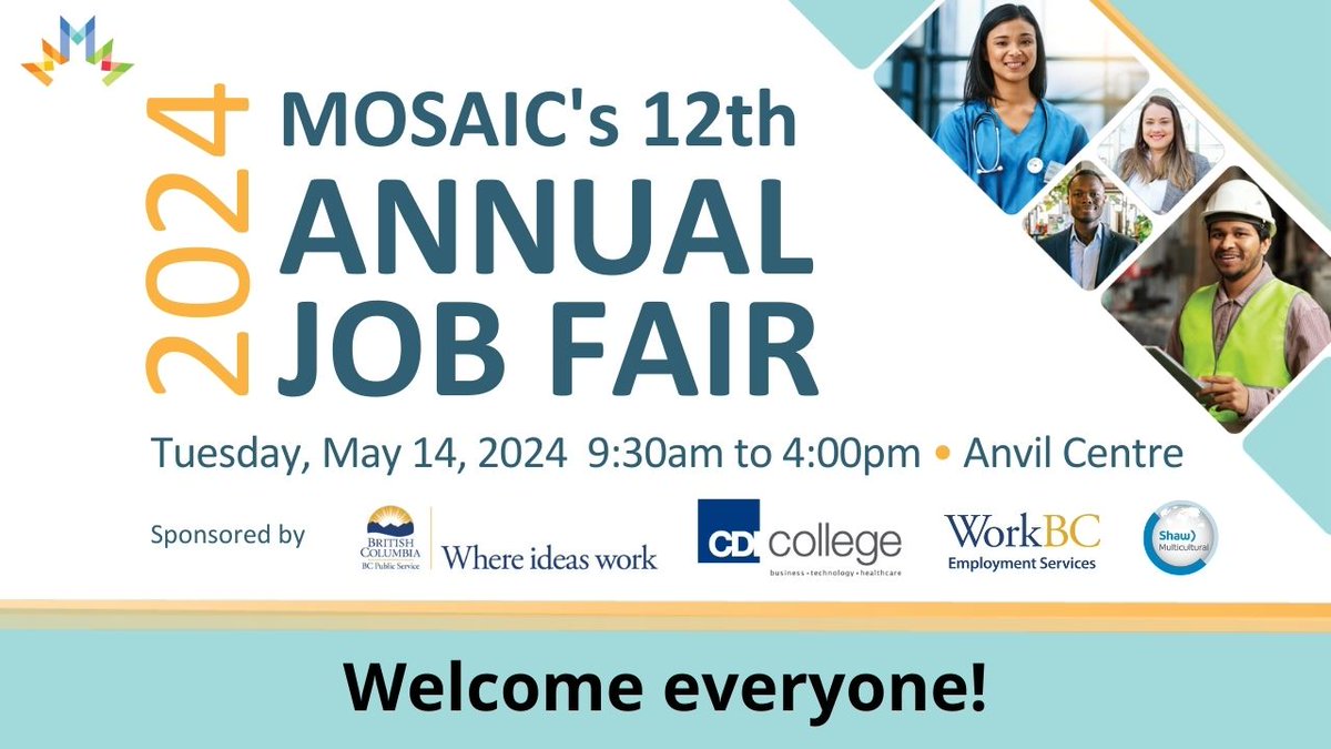 MOSAIC's 12th Annual Job Fair is now open to everyone! We look forward to seeing you here at Anvil Centre! Please make sure to have your ticket ready to scan. #MOSAICJobFair #MOSAICJobFair2024