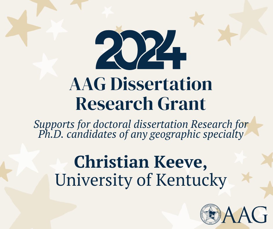 🌟 Congratulations to PhD candidate Christian Keeve (@christiankeeve), from the University of Kentucky (@ukgeog), for receiving the AAG Dissertation Research Grant whose award will support their doctoral dissertation research. bit.ly/3WyE0QH
