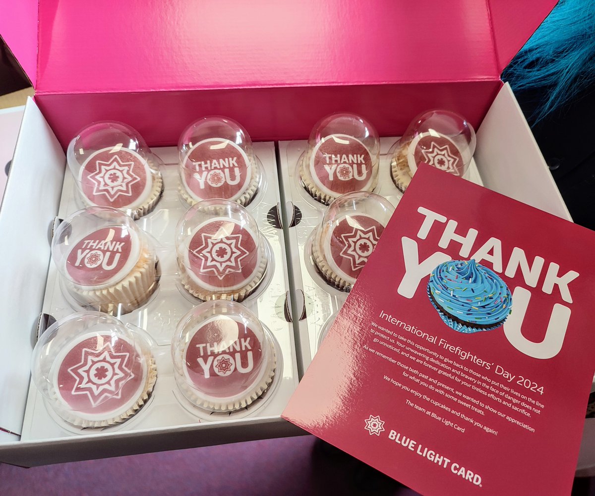 Thank you so much to @bluelightcard for the wonderful (yummy!) cupcakes you sent us after Red Watch Fire Control won the competition for International Firefighters' Day! They have really helped us get through a long, stressful shift today and we are very grateful😋🙌