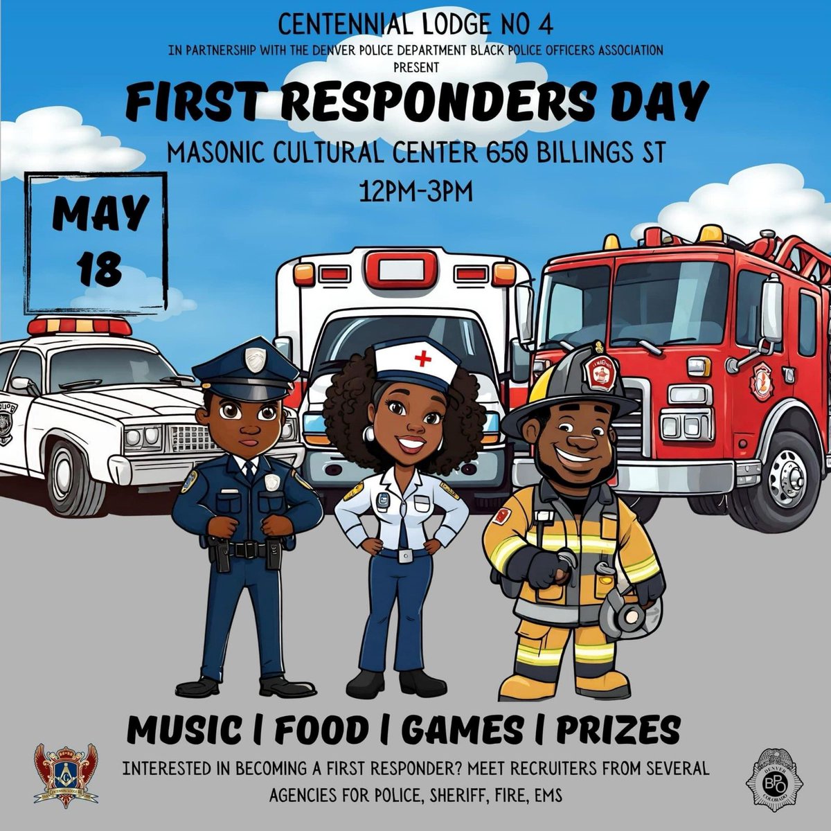 Join us this Saturday for a recruiting event you won't want to miss out on! 👋 The @DenverPolice Black Police Officers Association and the Centennial Lodge No. 4 are hosting a First Responders Day event. This is your chance to meet with different public safety agencies, hear