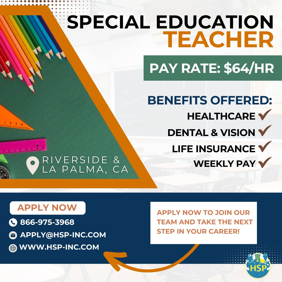 Join our team and enjoy a rewarding career with a fantastic pay rate of $64/HR, plus competitive benefits. 🌟 Don’t wait—apply now and take your teaching career to the next level! #SpecialEdJobs #TeachWithUs #LaPalma #Riverside #SchoolStaffing #EducatorCareers #TeachTheFuture